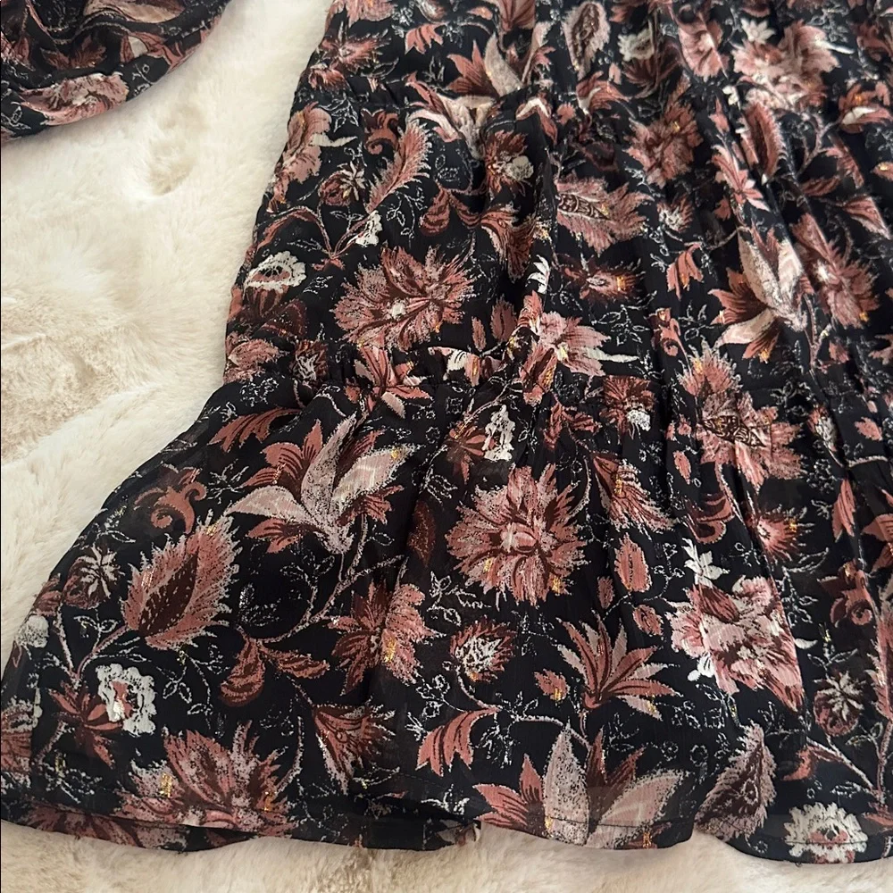 Madewell Black Floral Puff-Sleeve Dress with Pink, Maroon and Cream Blooms, 12 - Picture 5 of 16